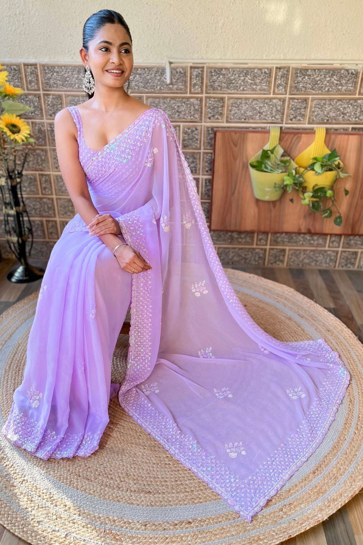 Crocus Lavender Embroidery Georgette saree