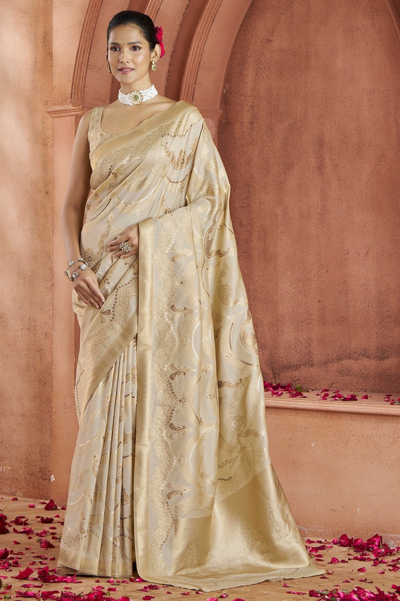 Cashmere Cream Woven Banarasi Saree