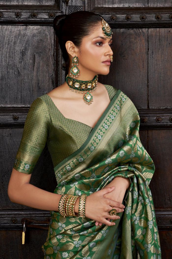 Mint Green Woven Banarasi Saree