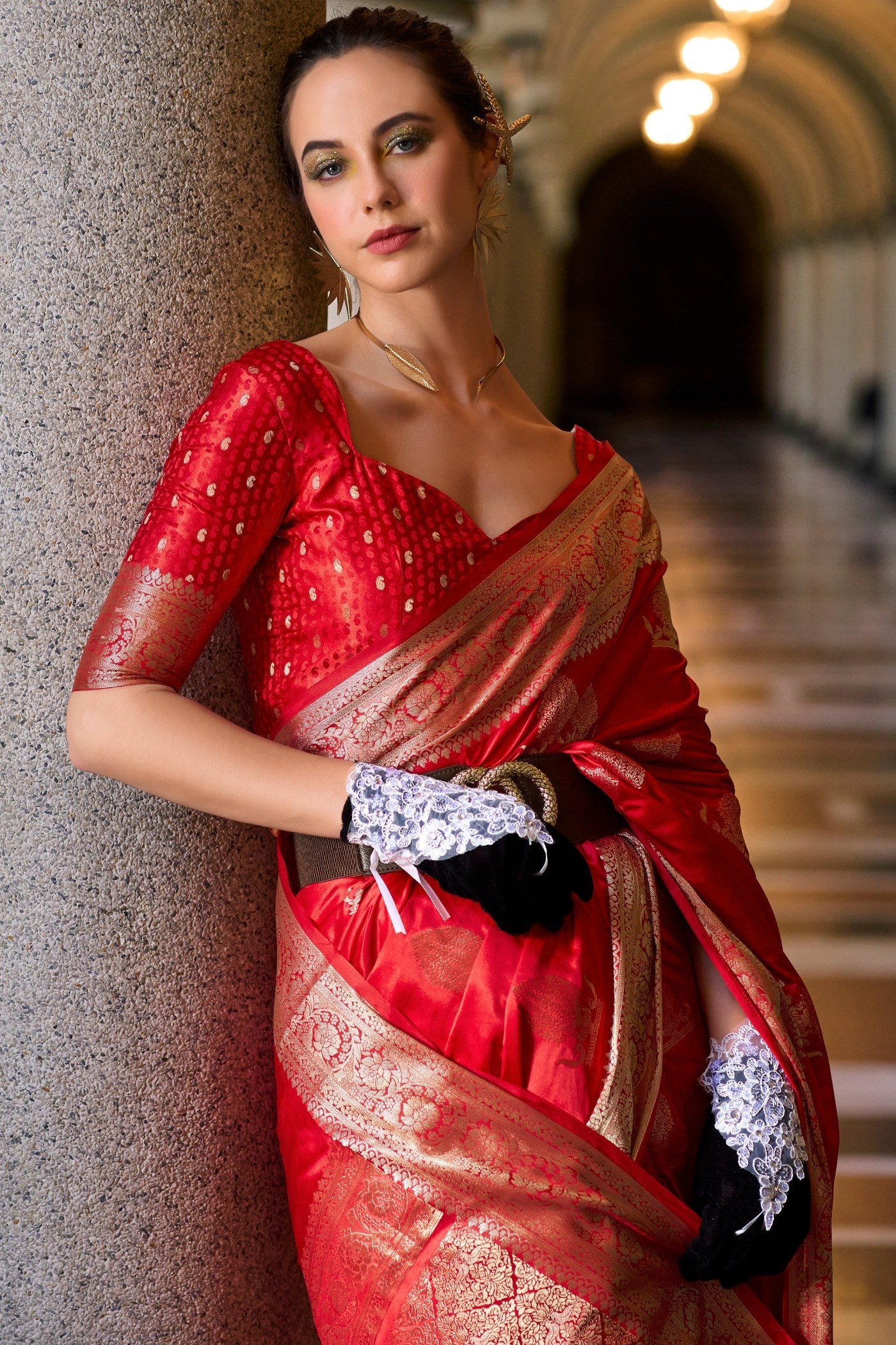 Chilli Red Handloom Satin Silk Saree