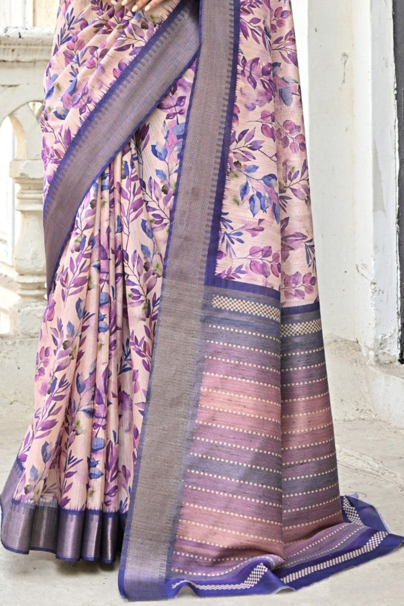 Lilac Luster Purple Tussar Printed Silk Saree