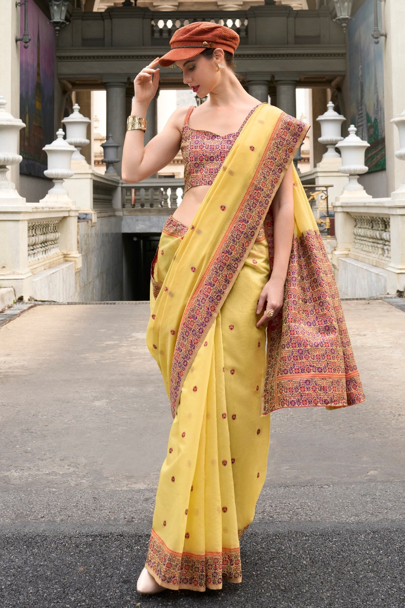 Apache Yellow Handloom Linen Cotton Saree