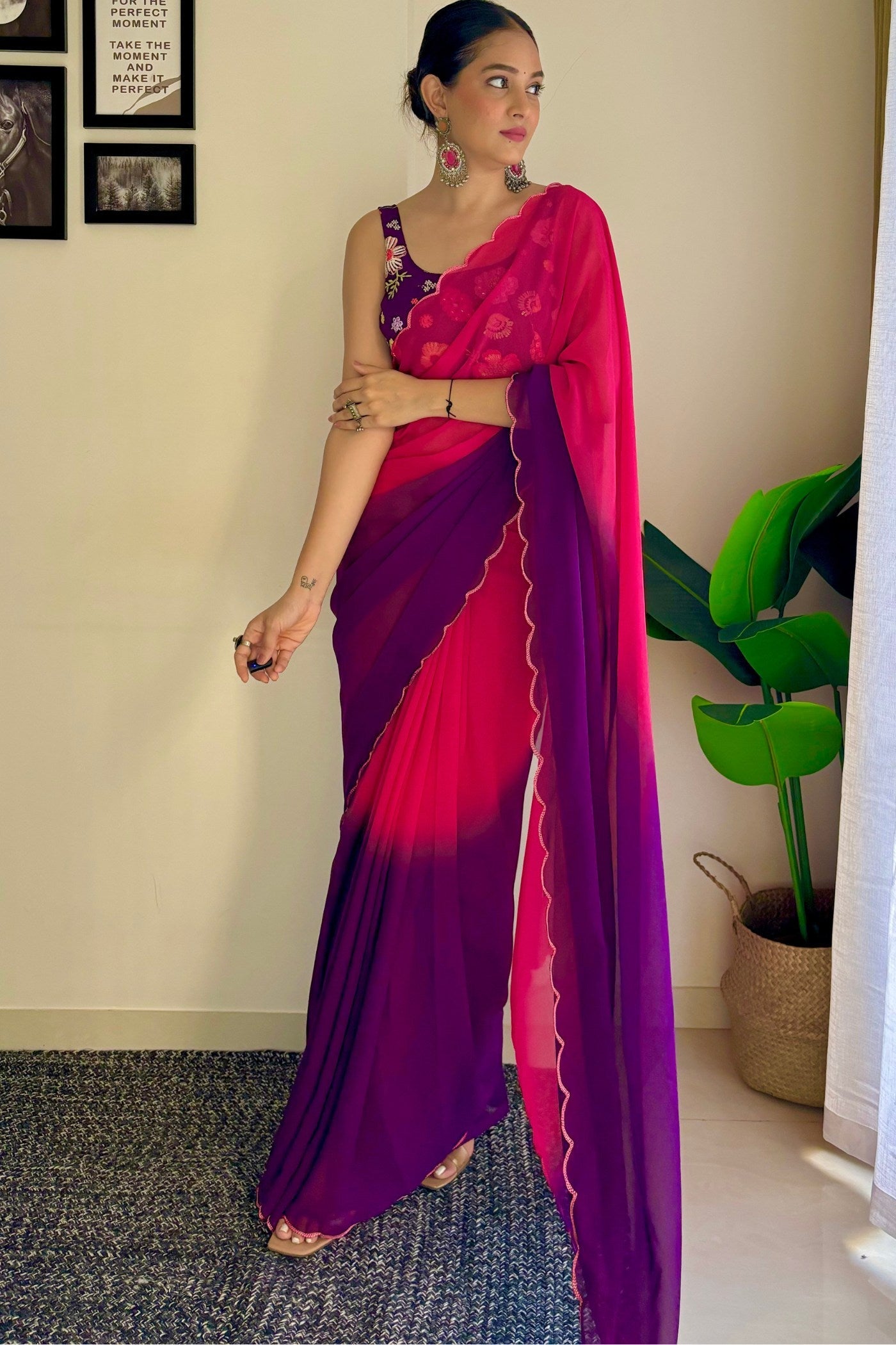 Magenta Pink Georgette Saree