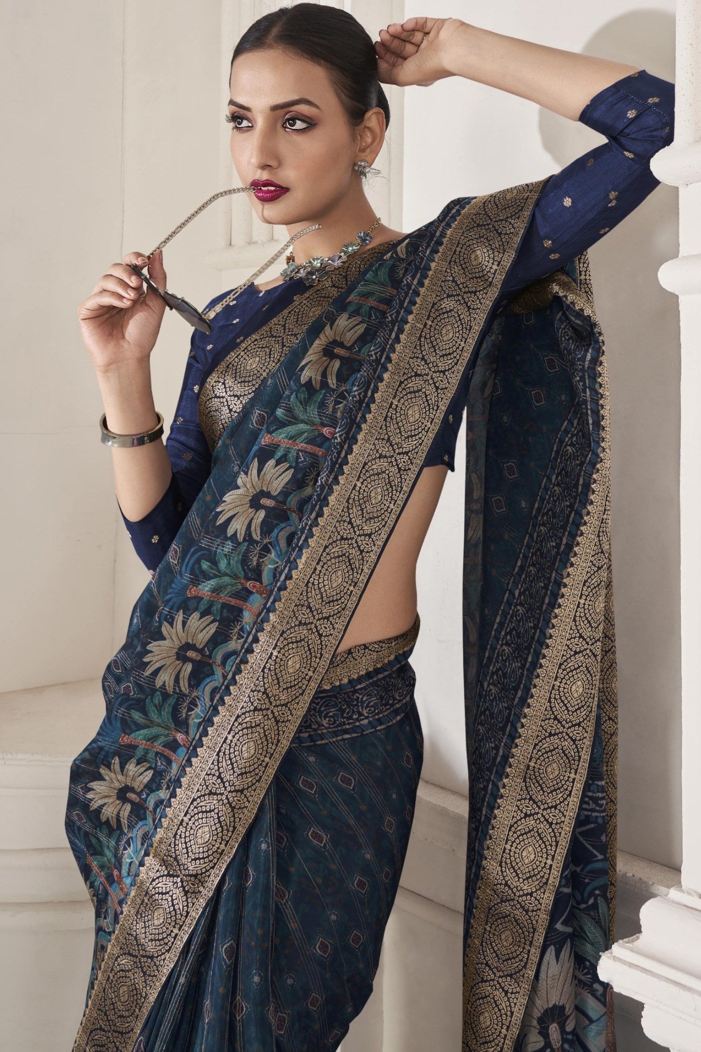 Ebony Clay Blue Banarasi Silk Saree