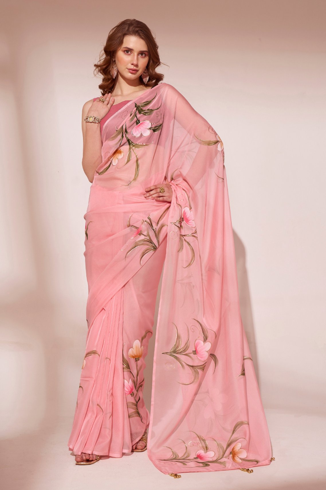 Your Pink Printed Organza Saree