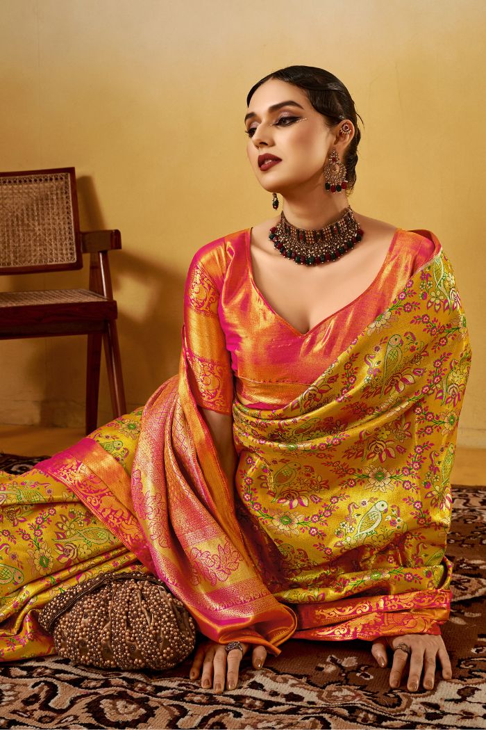 Sunset Yellow Woven Kanjivaram Saree