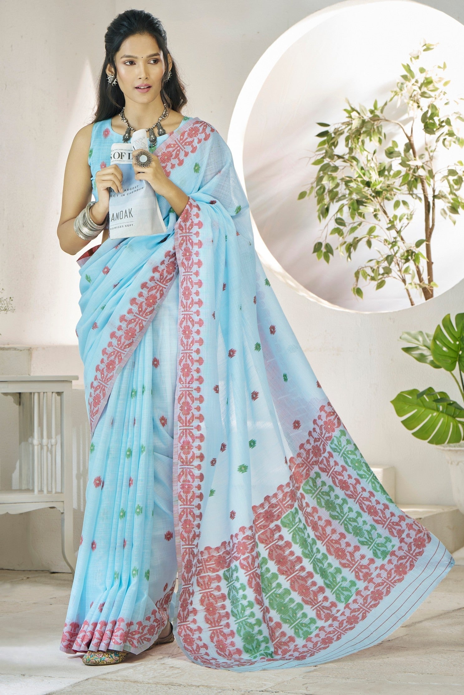 Nepal Blue Woven Linen Saree