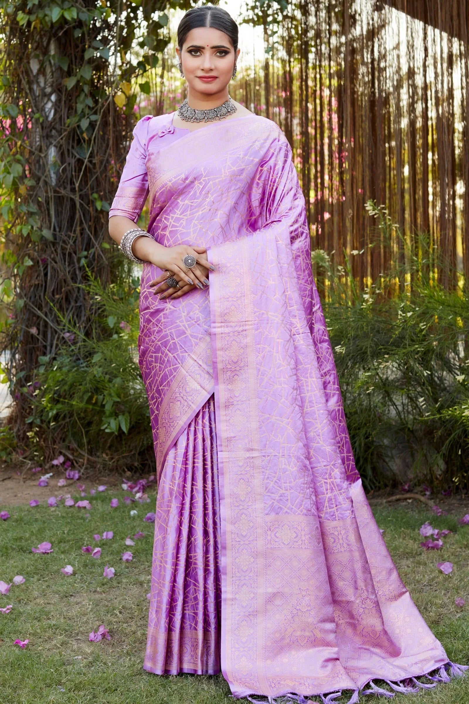 Light Magenta Color Pure Kanjivaram Soft Satin Silk Saree