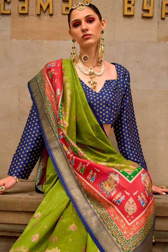 Yukon Green Printed Patola Saree