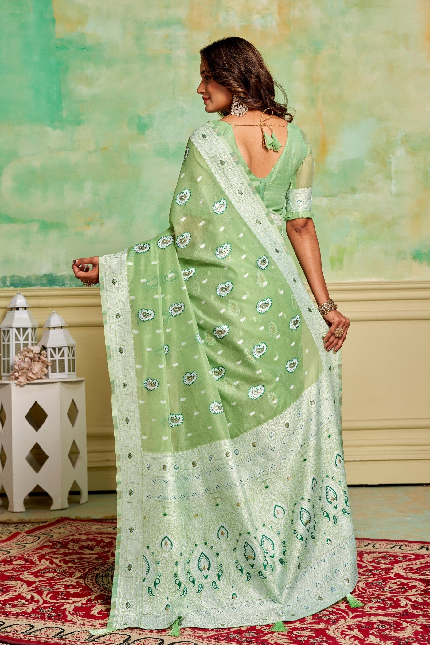 Swamp Green Woven Cotton Saree