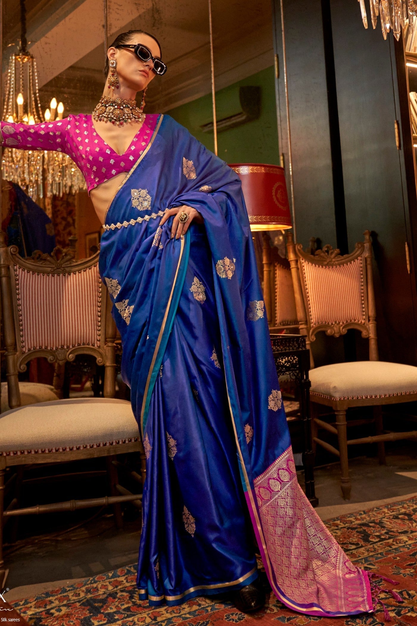 Astronaut Blue Banarasi Satin Saree