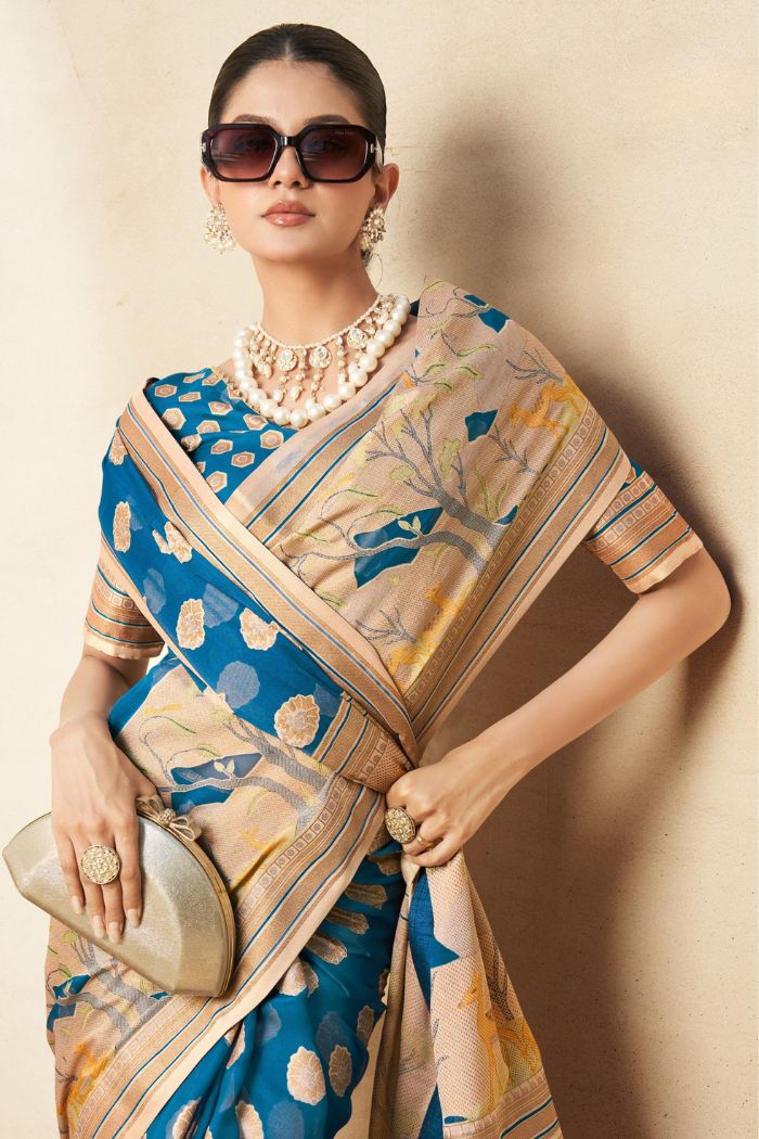 Winston Blue Woven Georgette saree