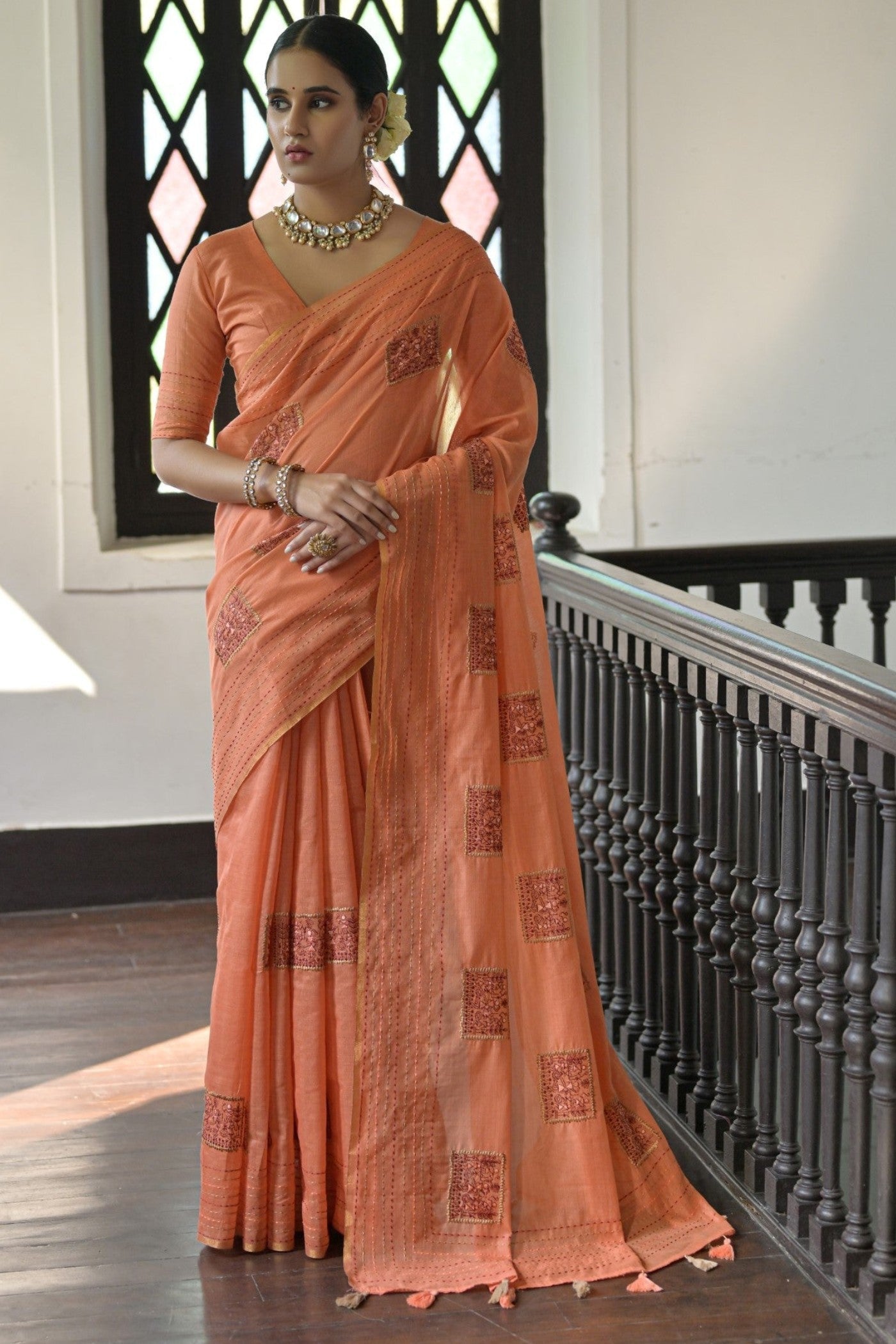 Georgia Peach Linen Soft Silk Saree