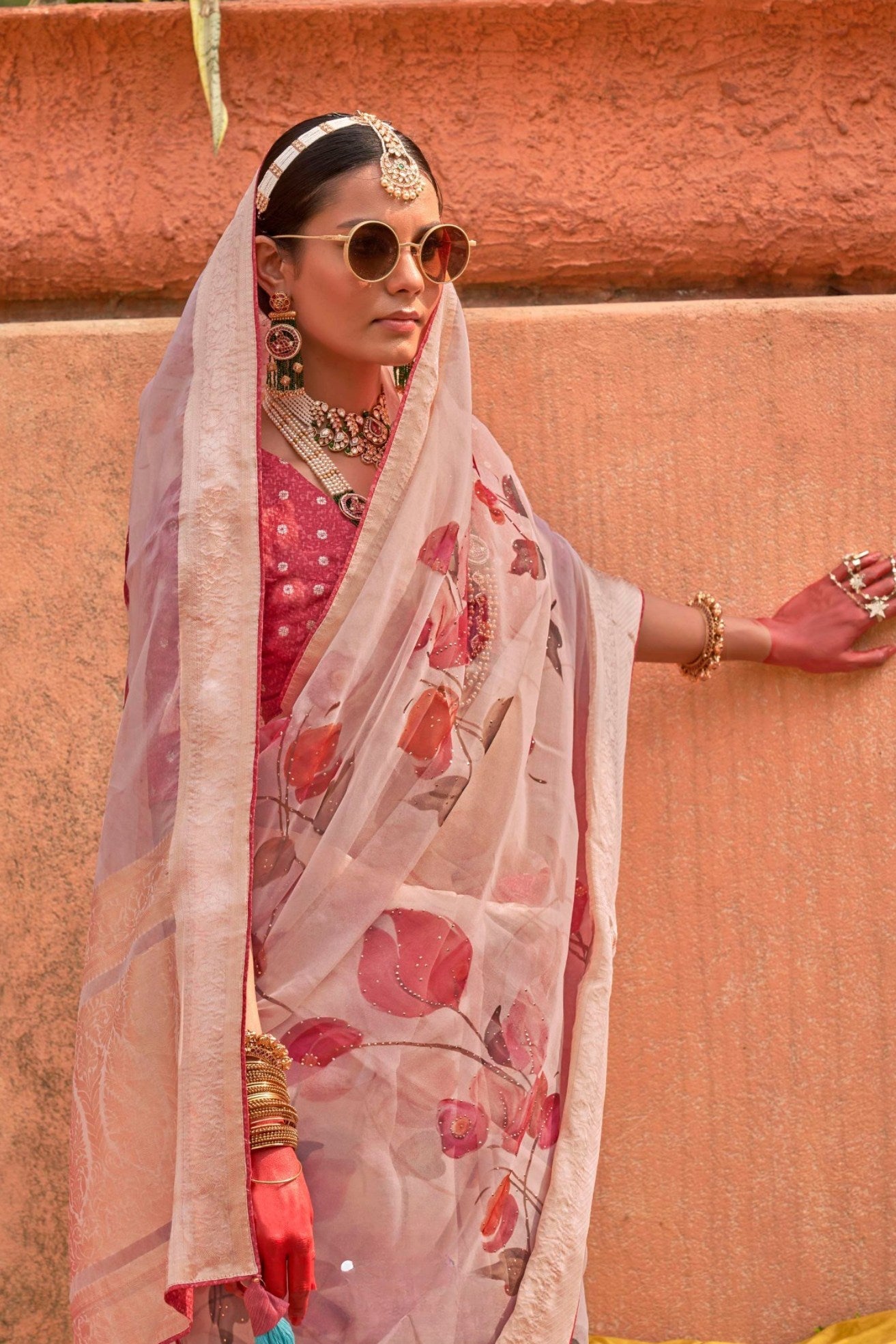 Beauty Pink Zari Woven Organza Saree