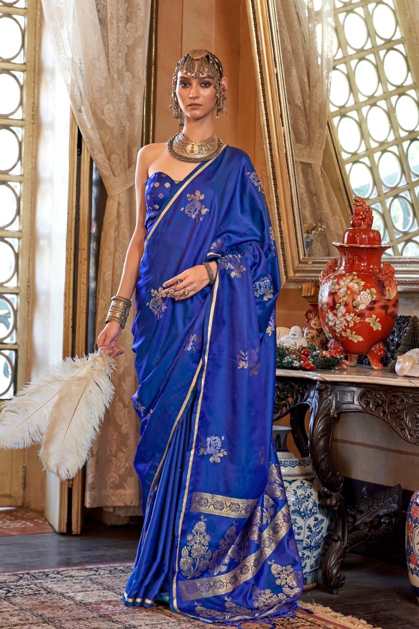 Lapis Blue Banarasi Satin Saree