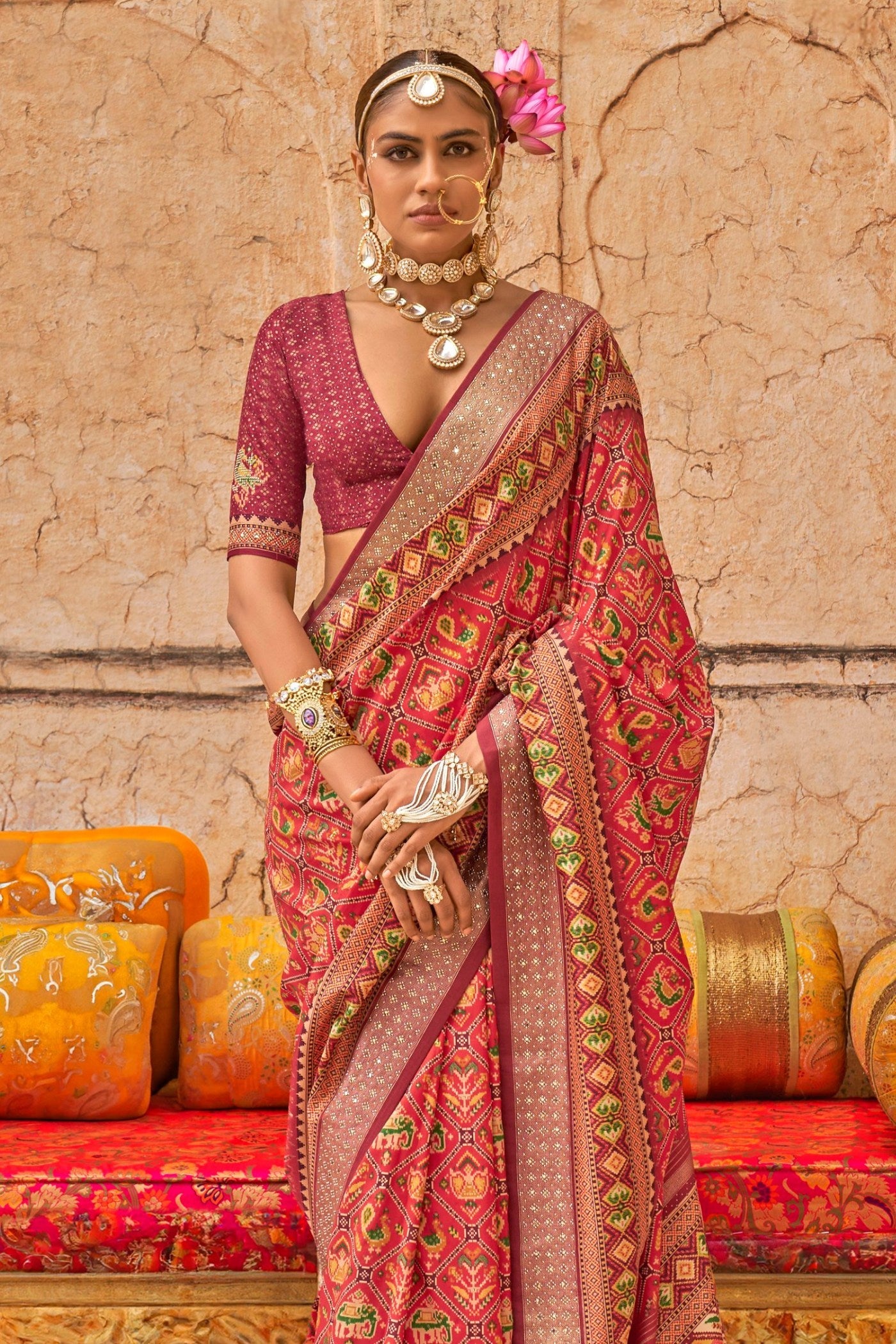 Yam Orange Printed Patola Saree