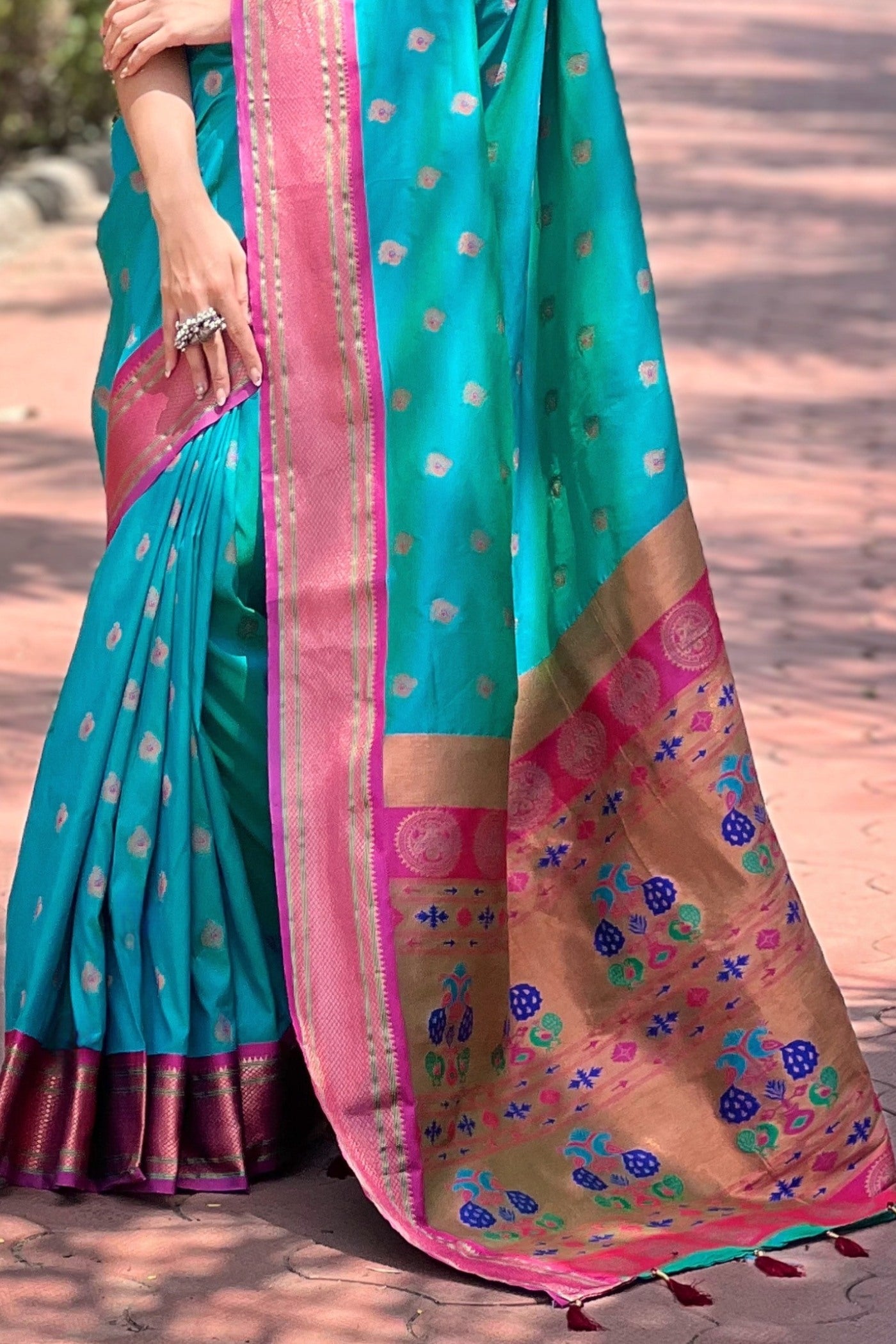 Teal Blue Woven Paithani Saree