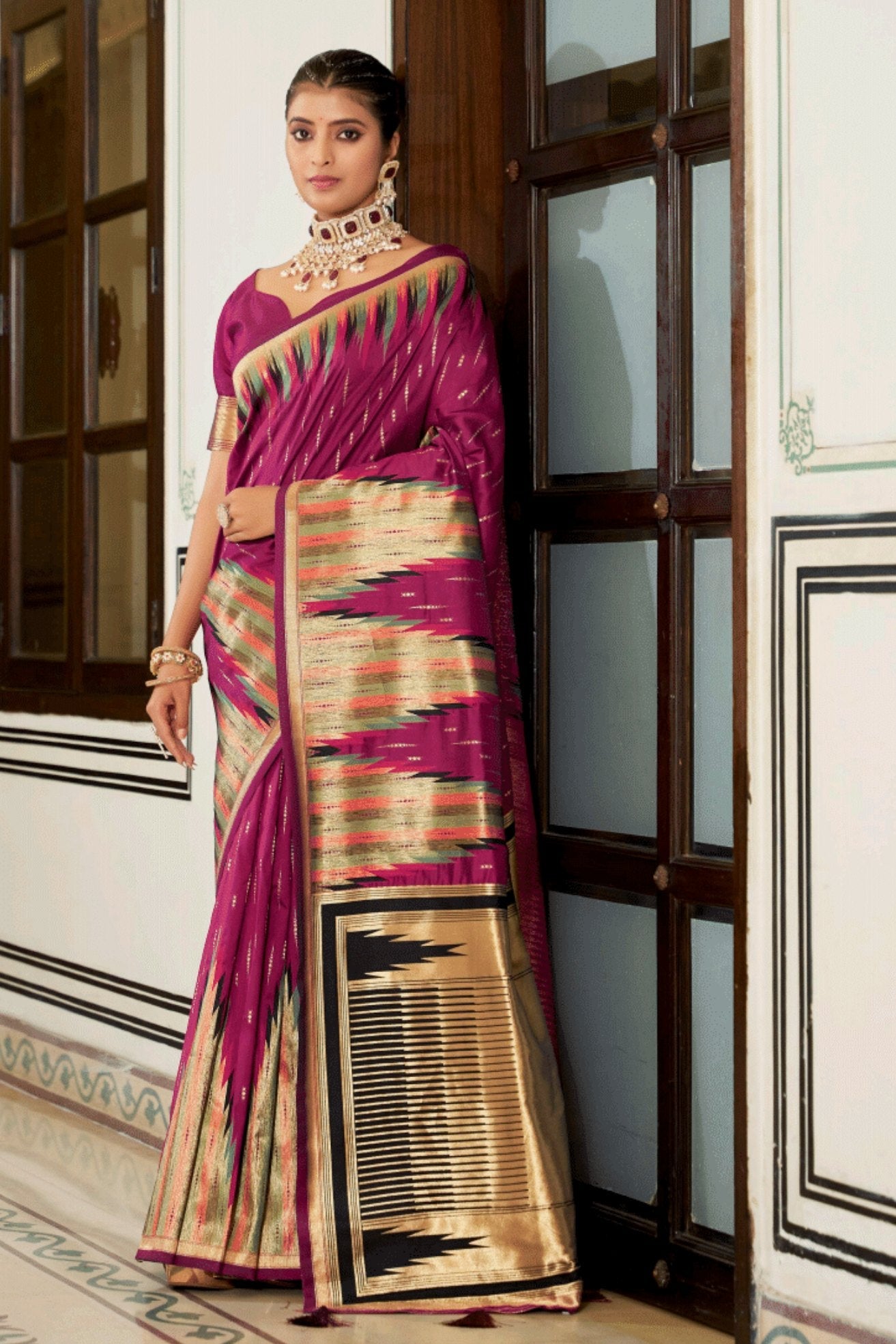 Night Shadz Purple Woven Tussar Silk Saree