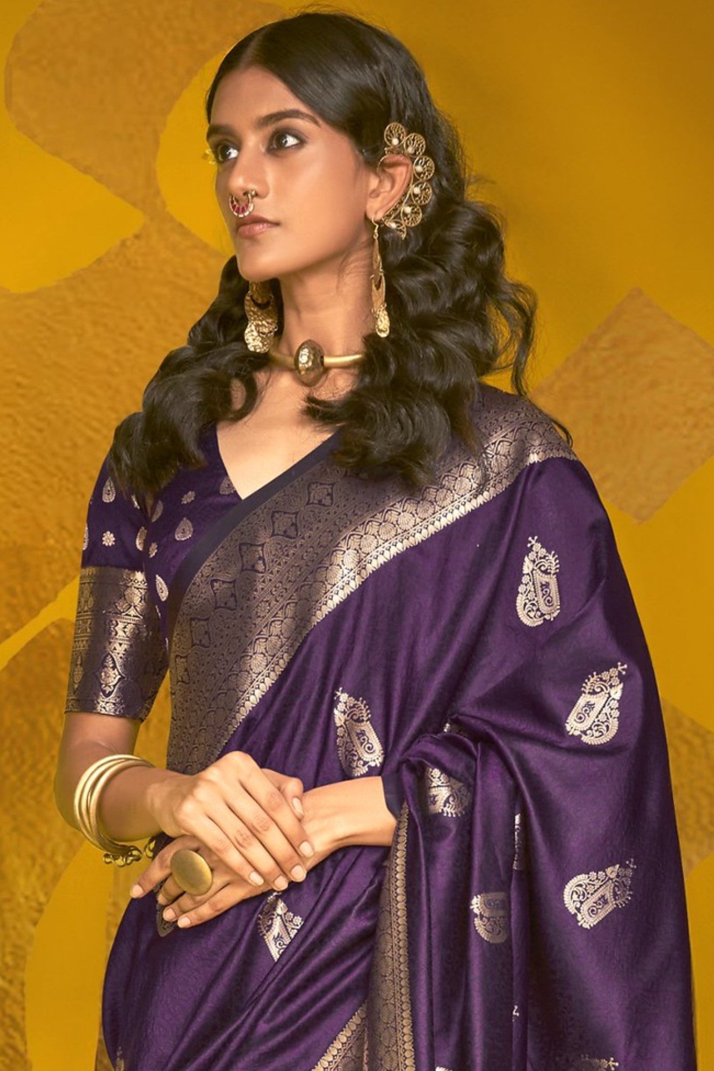 Mulberry Purple Banarasi Handloom Silk Saree