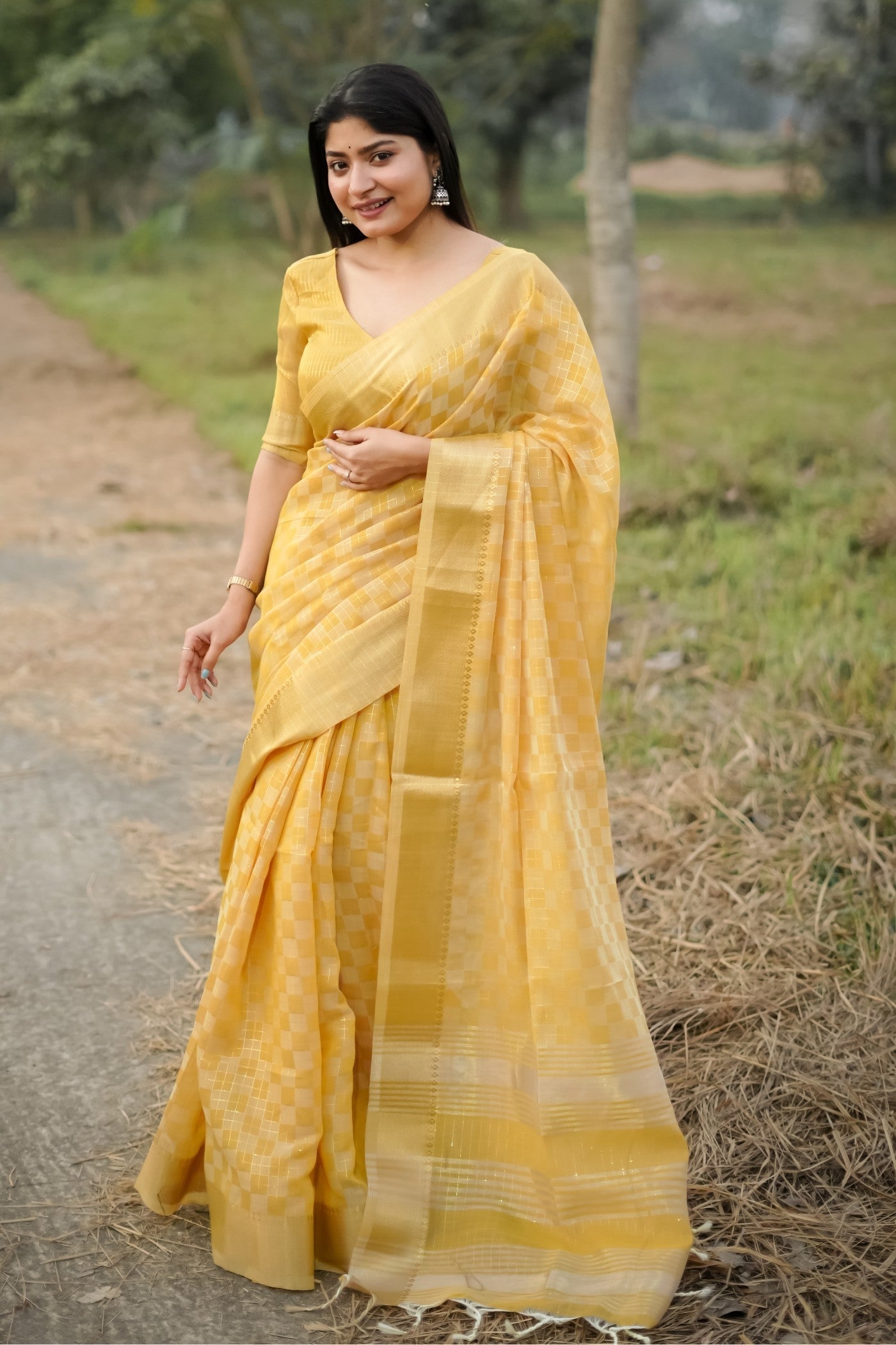 Honey Yellow Banarasi Raw Silk Saree