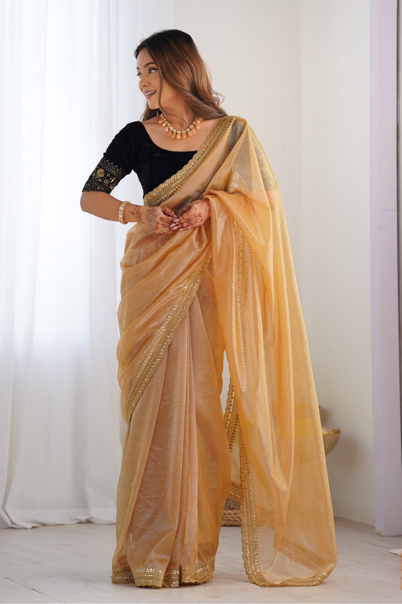 Gold Fusion Embroidered Party Wear Saree