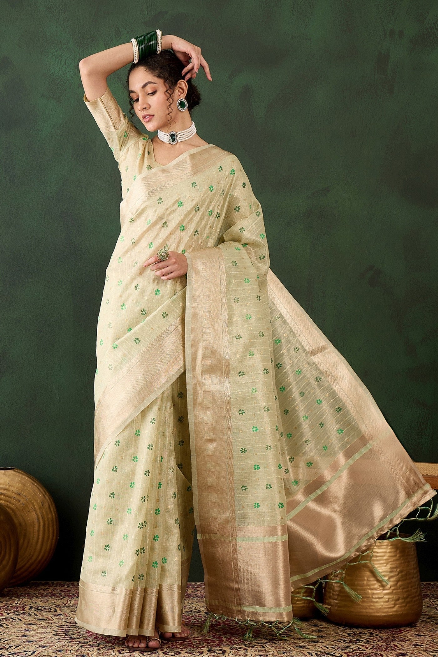 Pista Green Woven Khadi Organza Saree