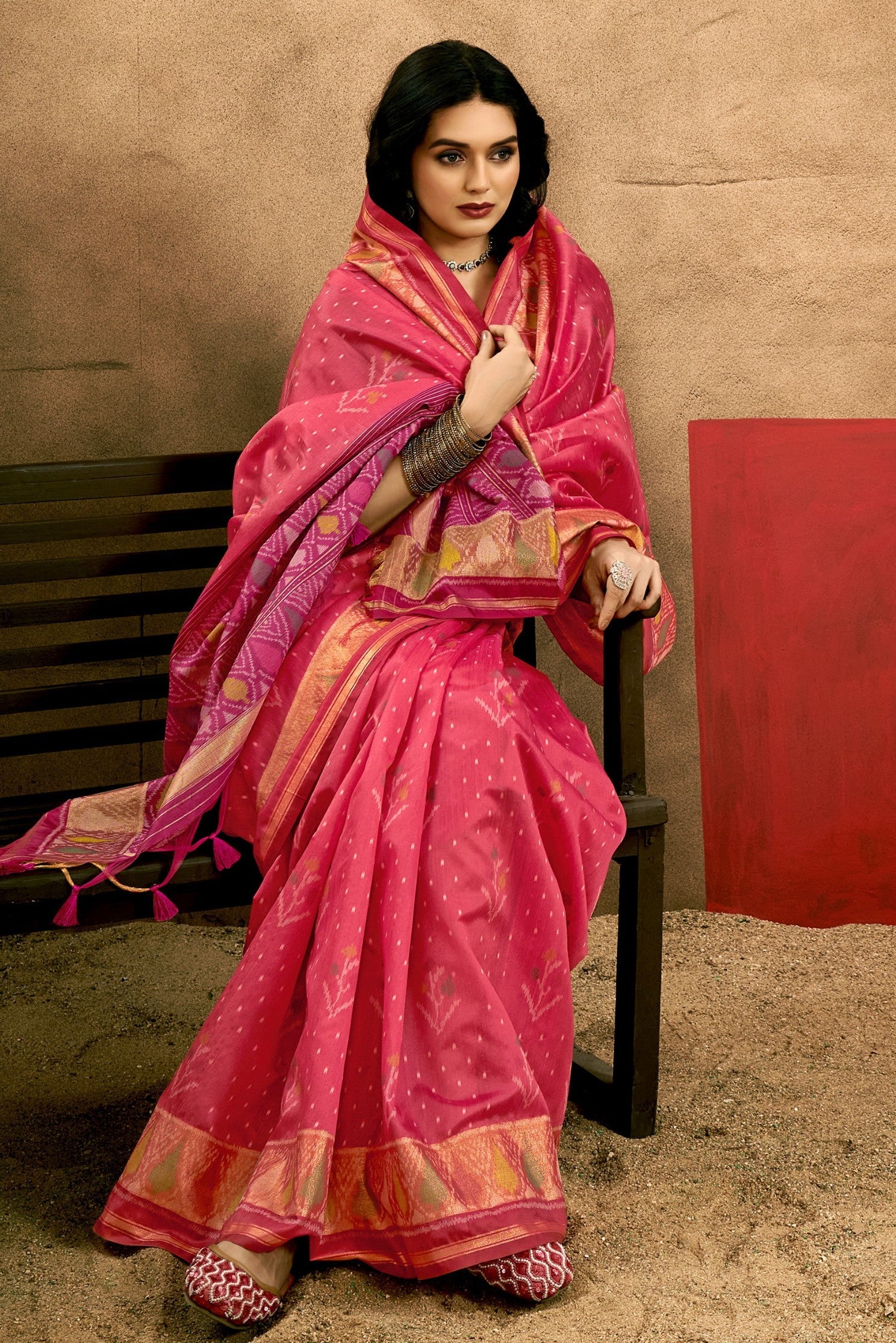 Carnation Pink Patola Handloom Saree