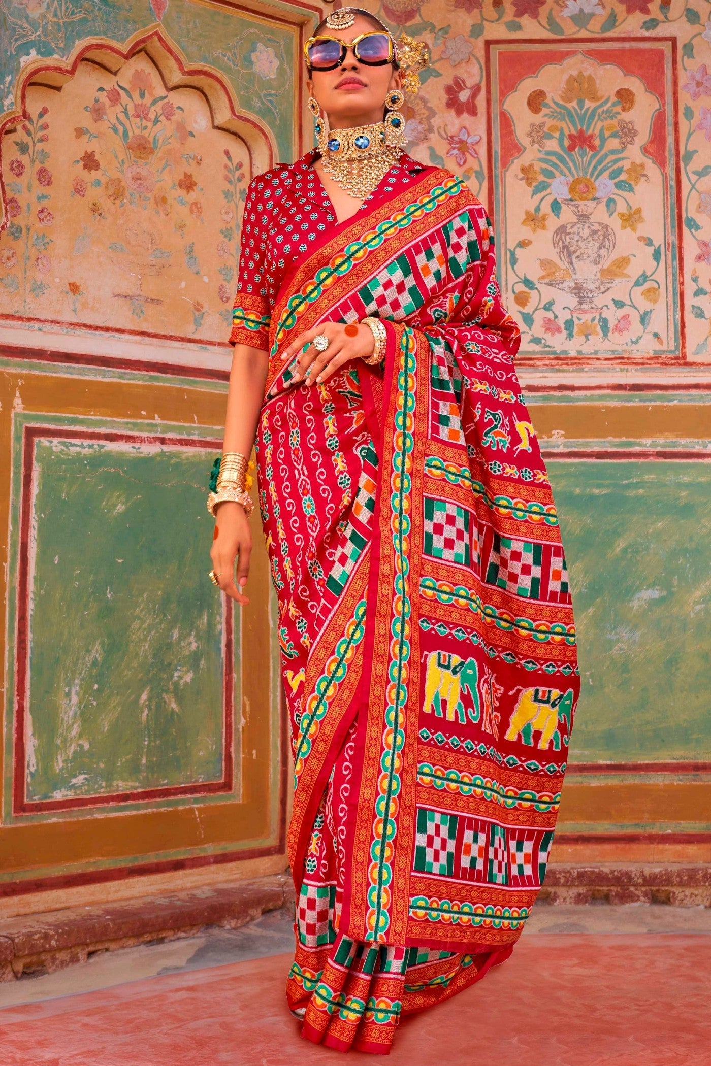 Punch Red Printed Patola Saree