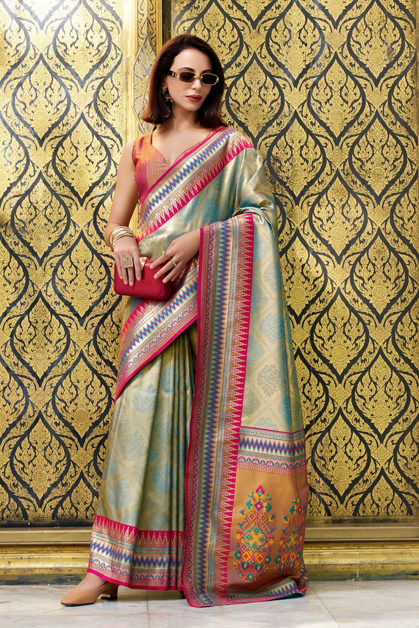 Slimy Green Tissue Handloom Saree