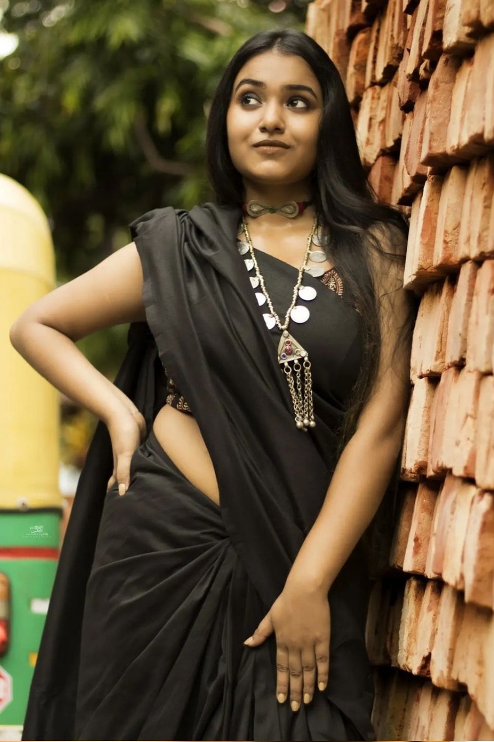 Dark Black Cotton Plain Saree