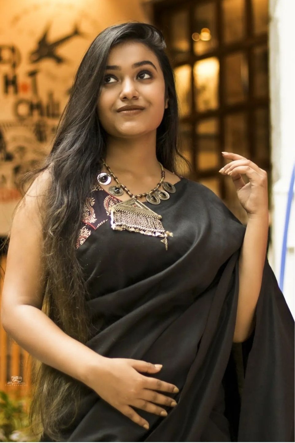 Dark Black Cotton Plain Saree