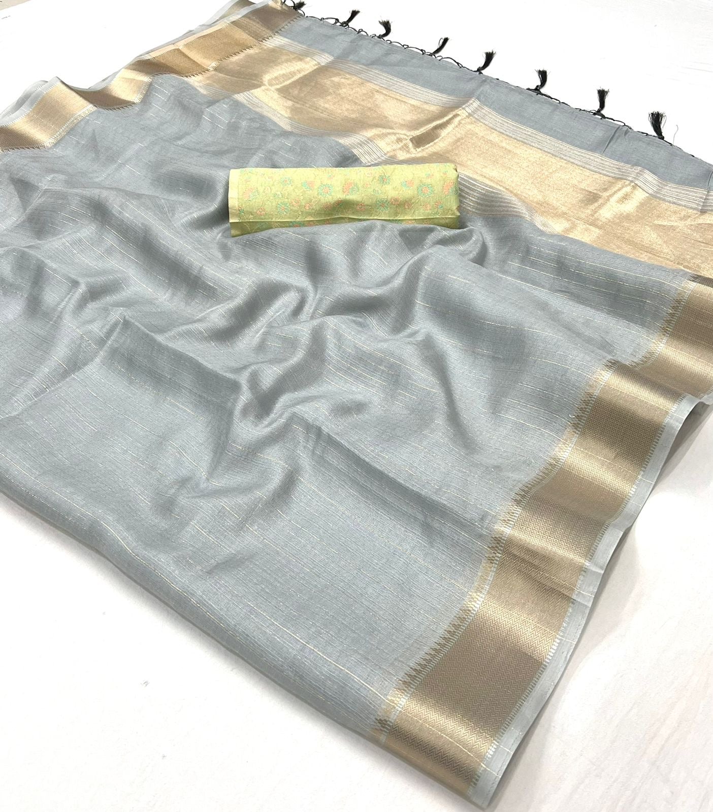 Manatee Grey Chiffon Handloom Saree