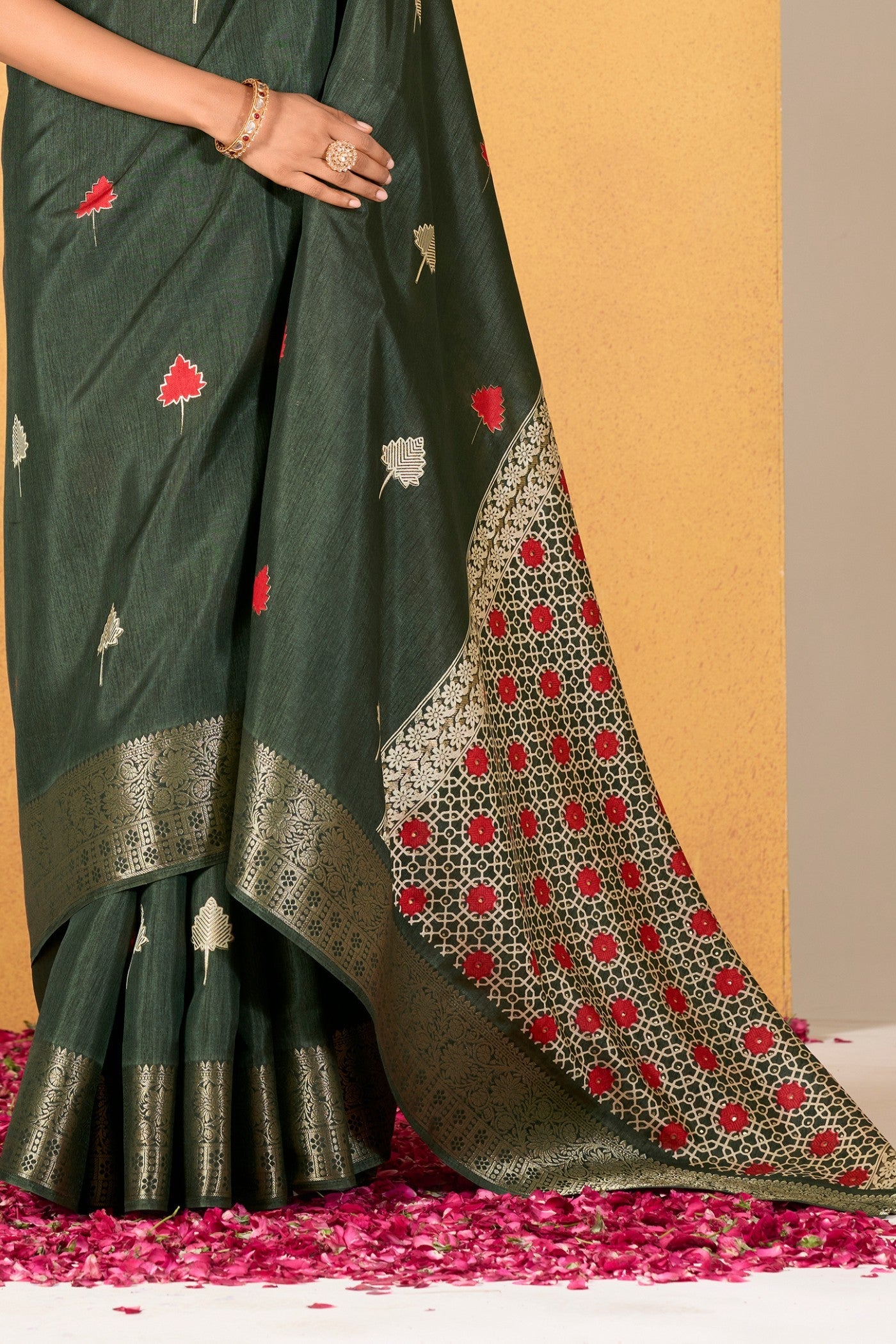 Juniper Green Woven Dola Silk Saree