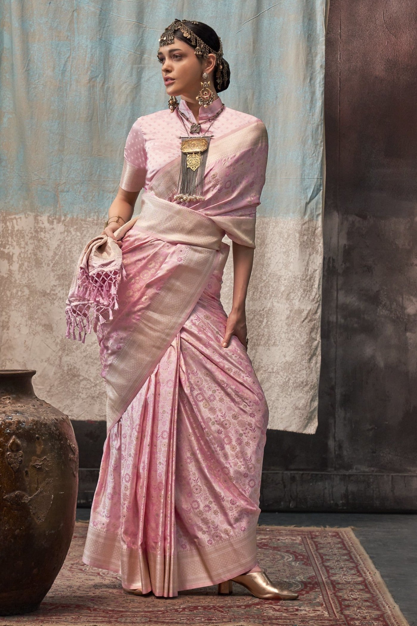 Melon Pink Banarasi Handloom Saree