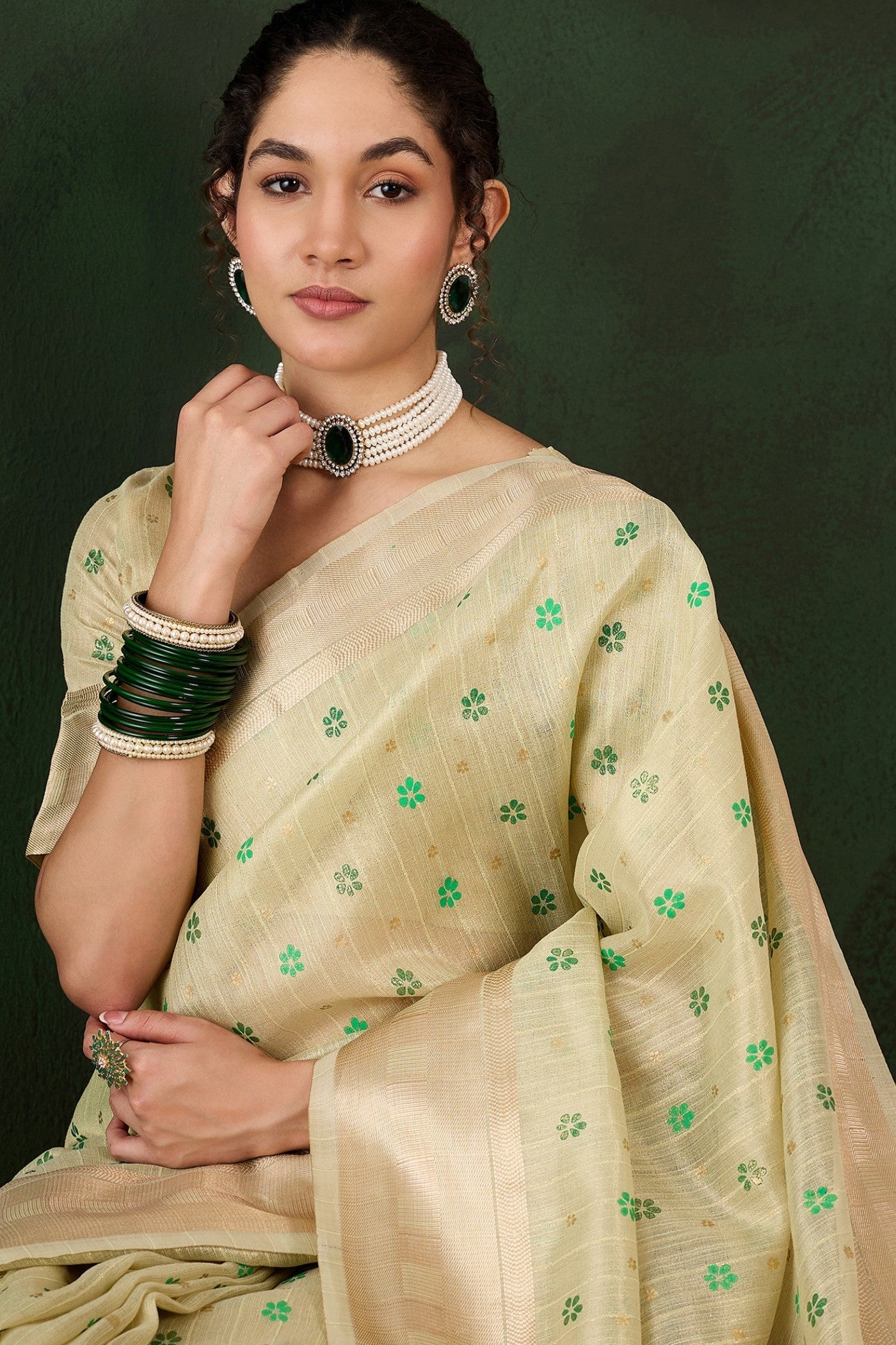 Pista Green Woven Khadi Organza Saree