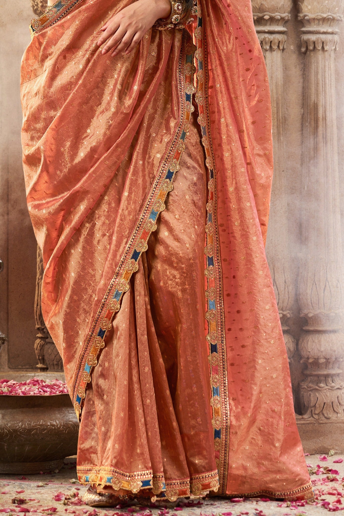 Japonica Peach Tissue Designer Saree