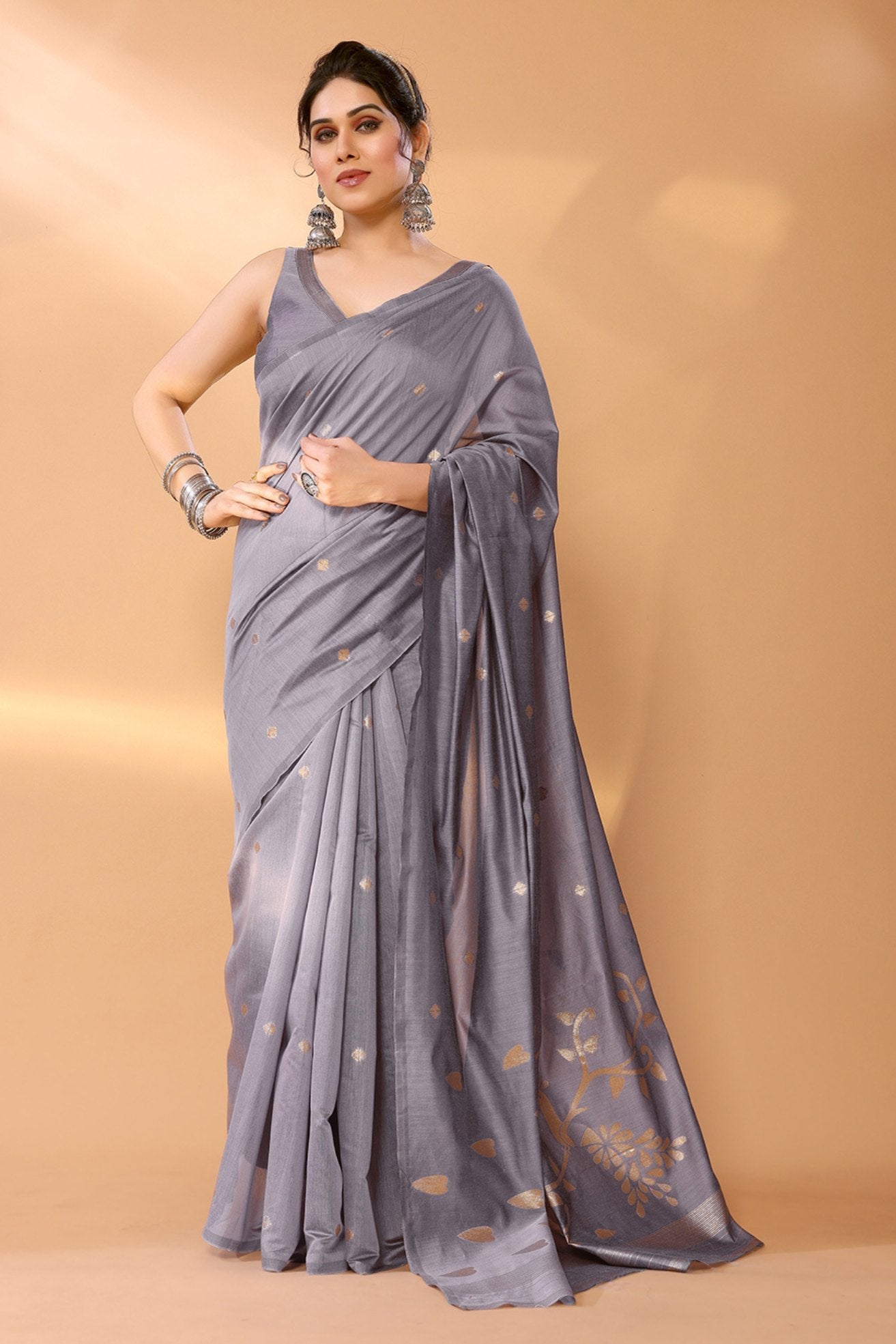 Venus Grey Woven Chanderi Cotton Saree