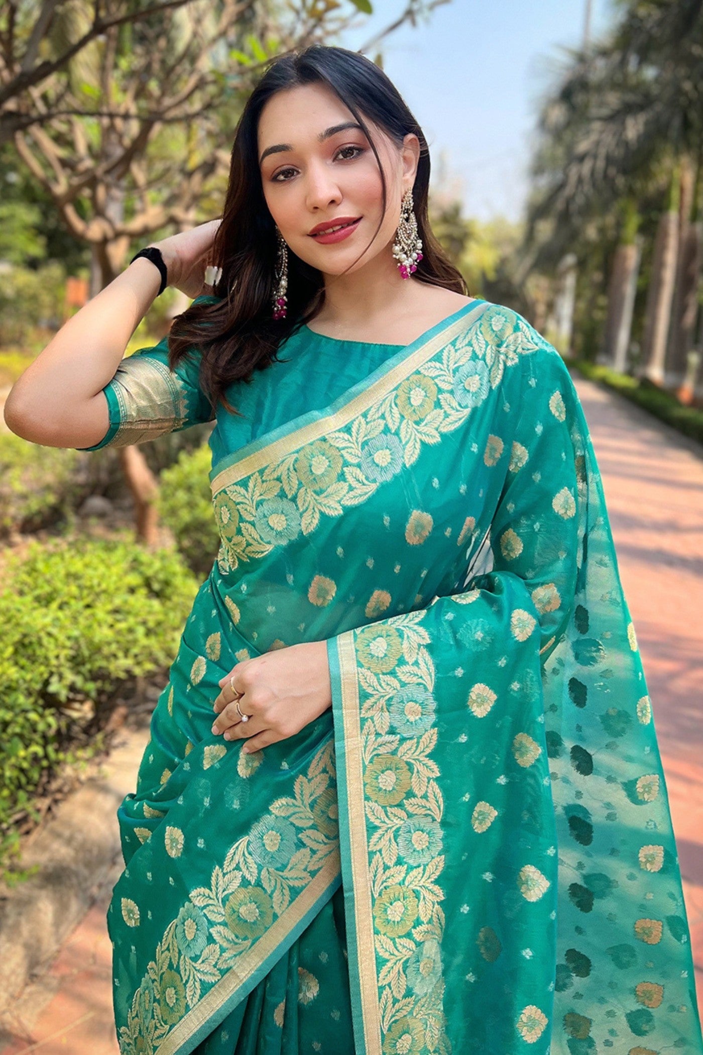 Summer Green Zari Woven Organza Saree