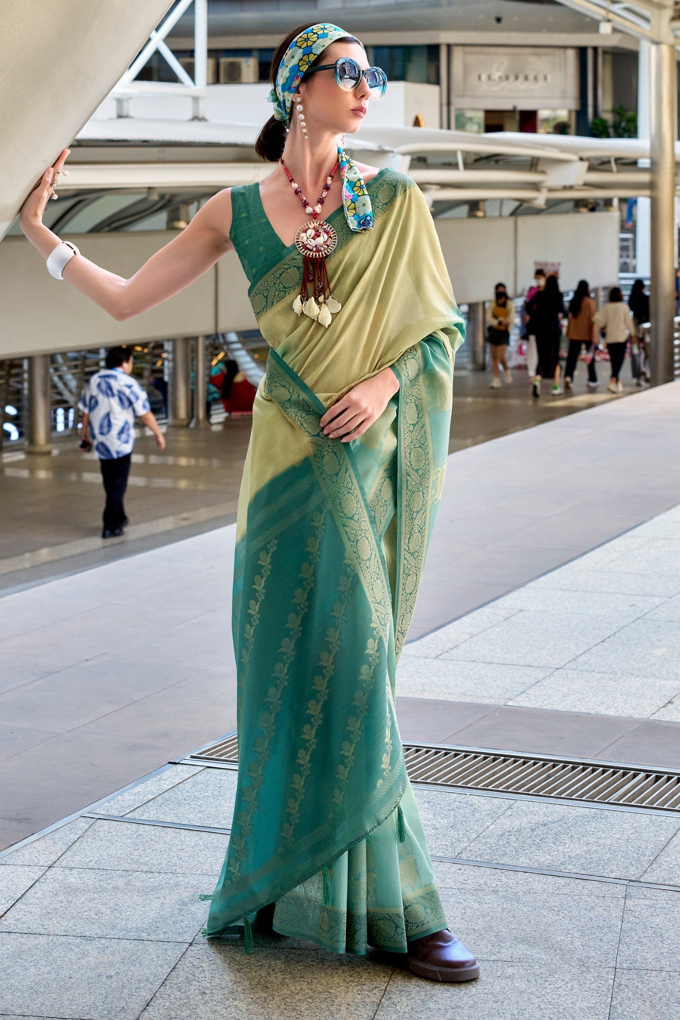 Olive Green Banarasi Handloom Saree