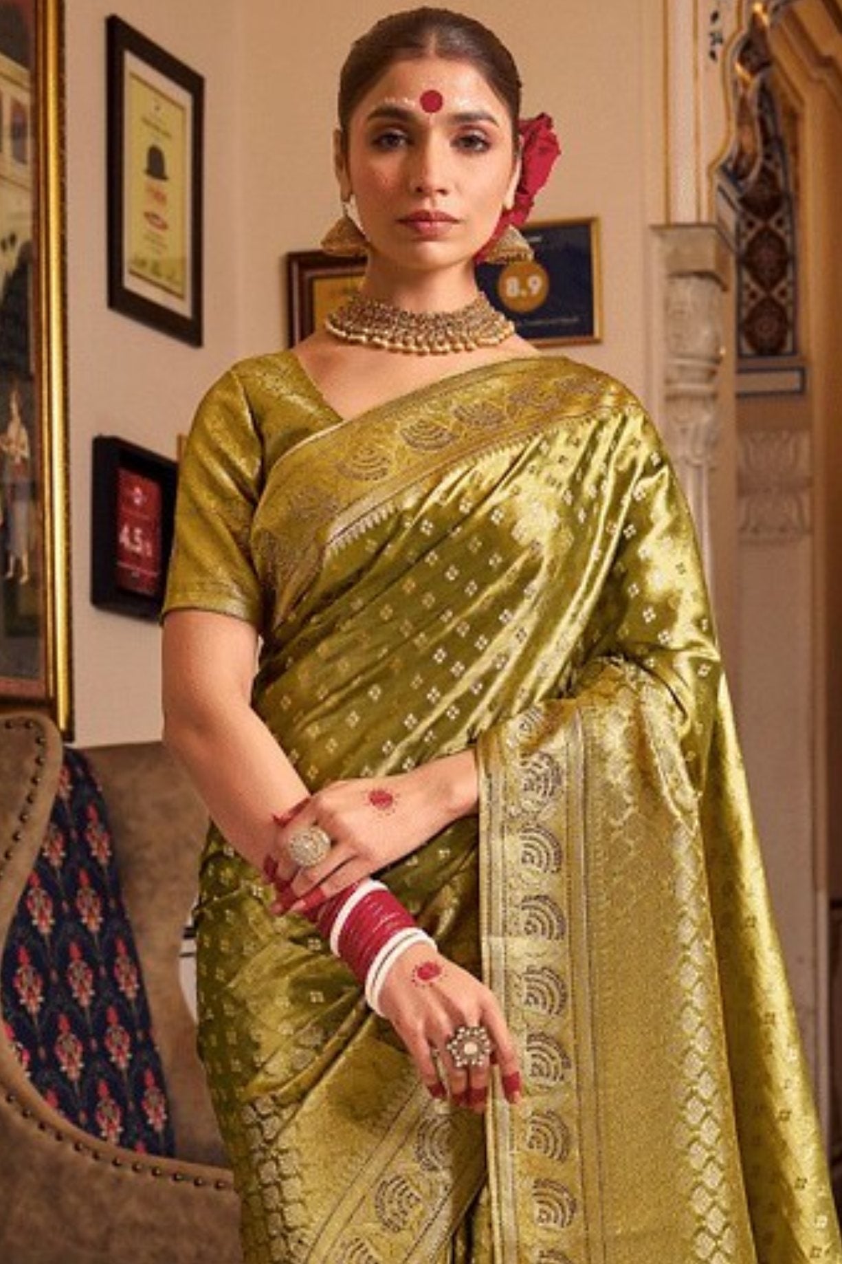 Kumera Green Zari Woven Banarasi Saree