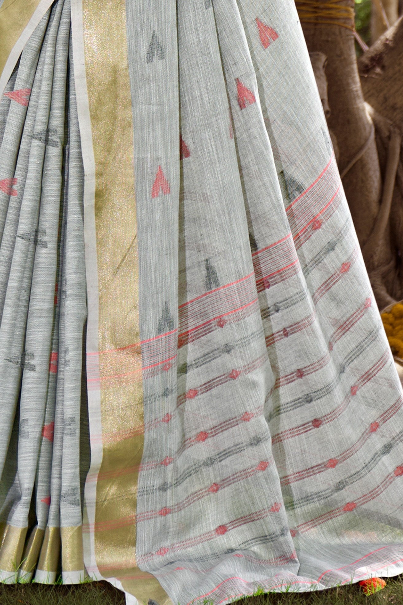 Delta Grey Cotton Silk Saree