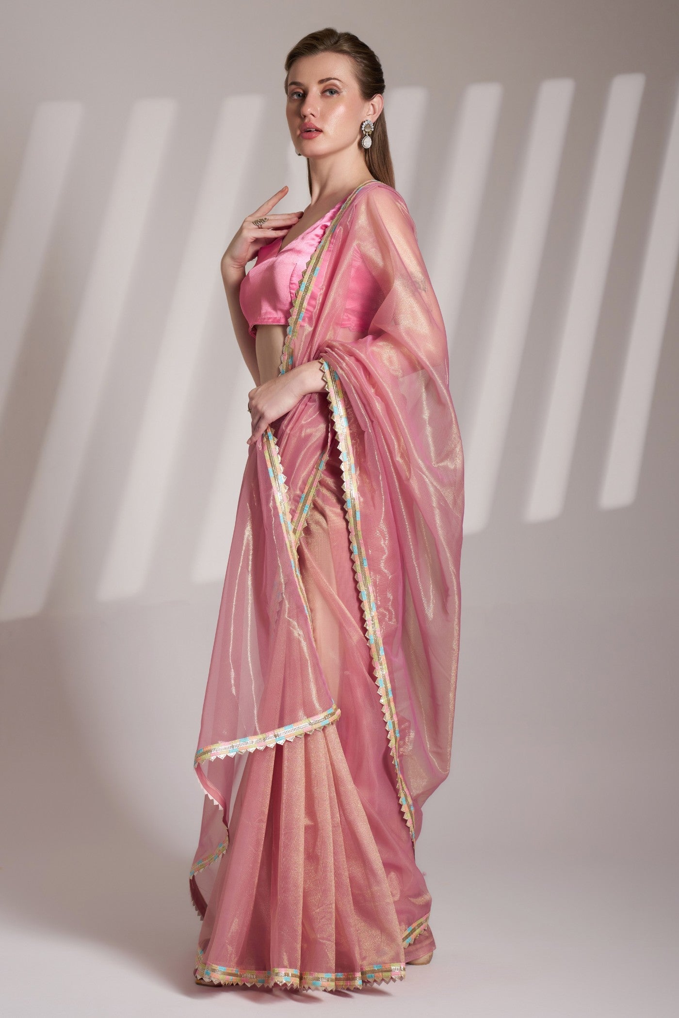 Tulip Pink Partywear Net saree