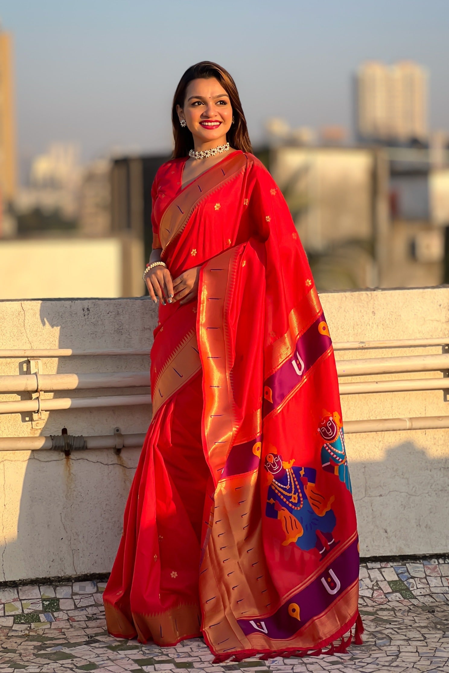 Rose Red Woven Paithani Saree