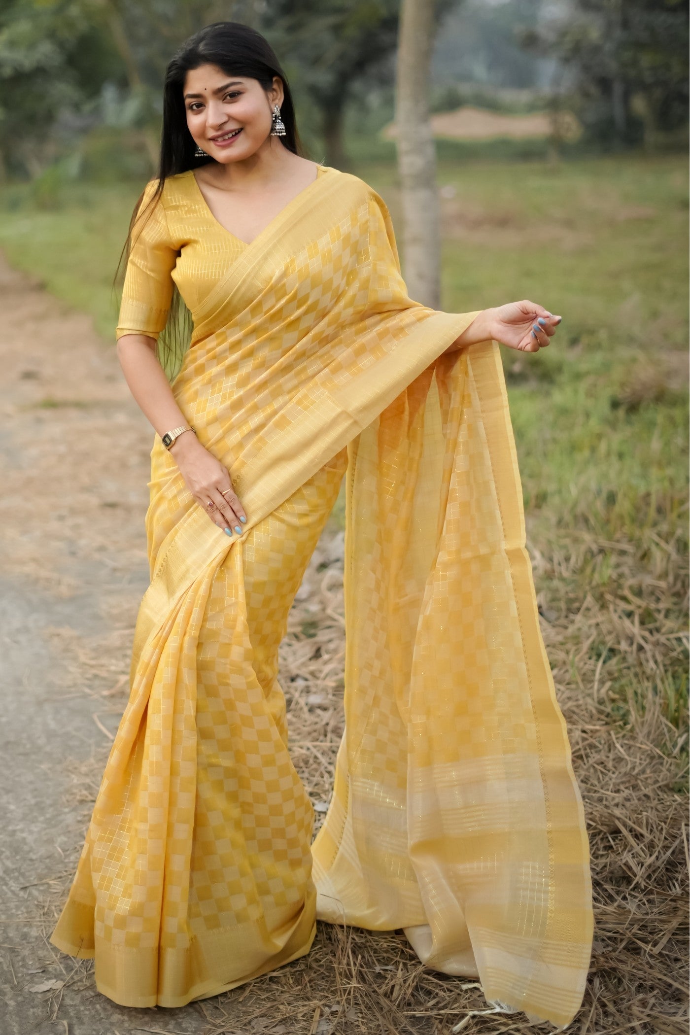 Honey Yellow Banarasi Raw Silk Saree