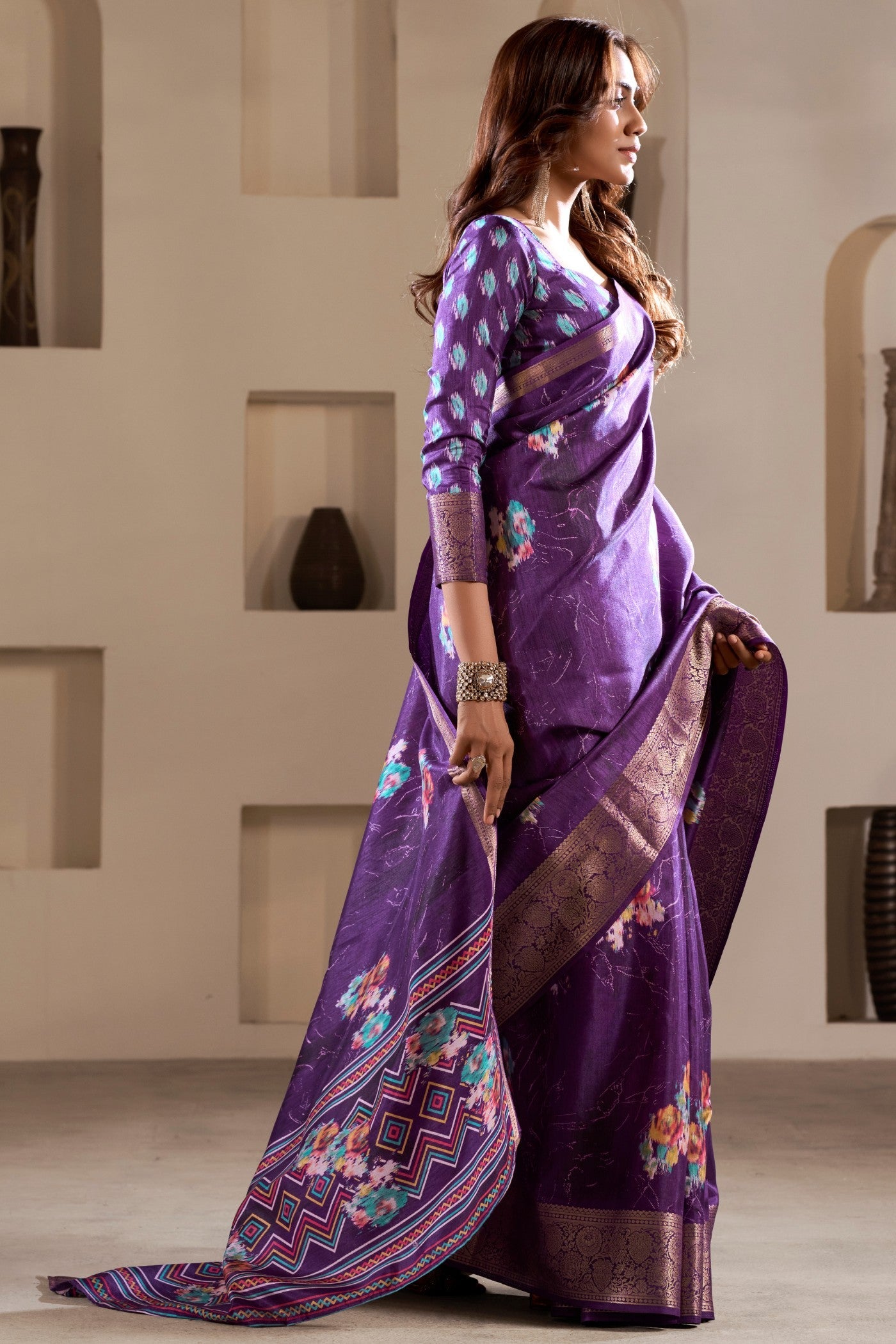 Lily Purple Printed Soft Dola Silk Saree