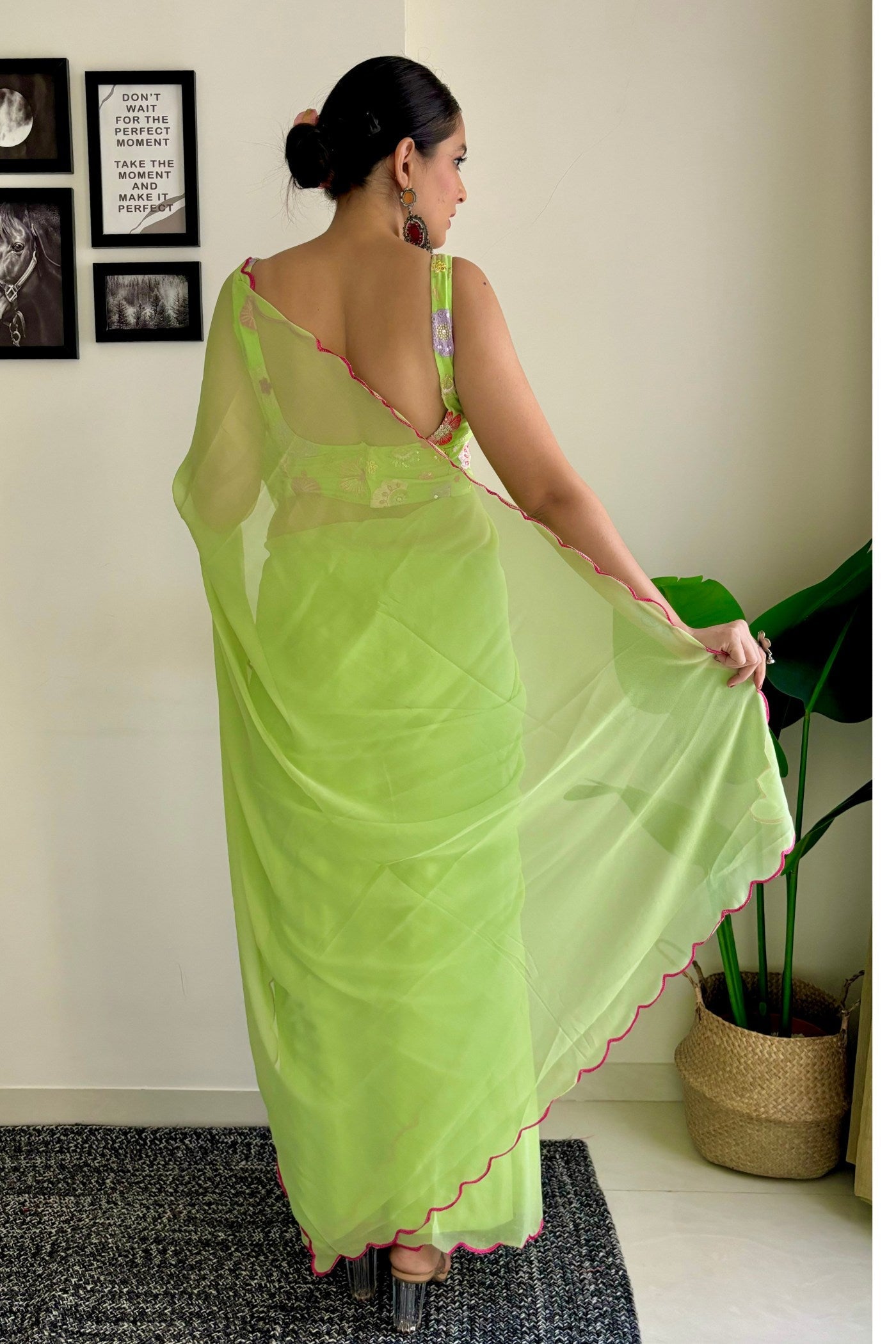 Pear Green Gerogette Saree