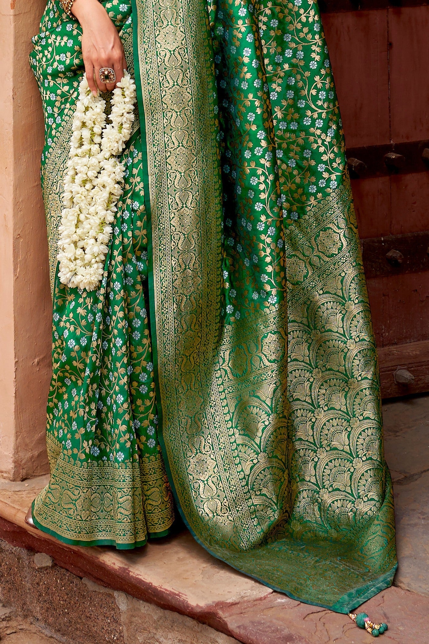 Goblin Green Woven Banarasi Saree