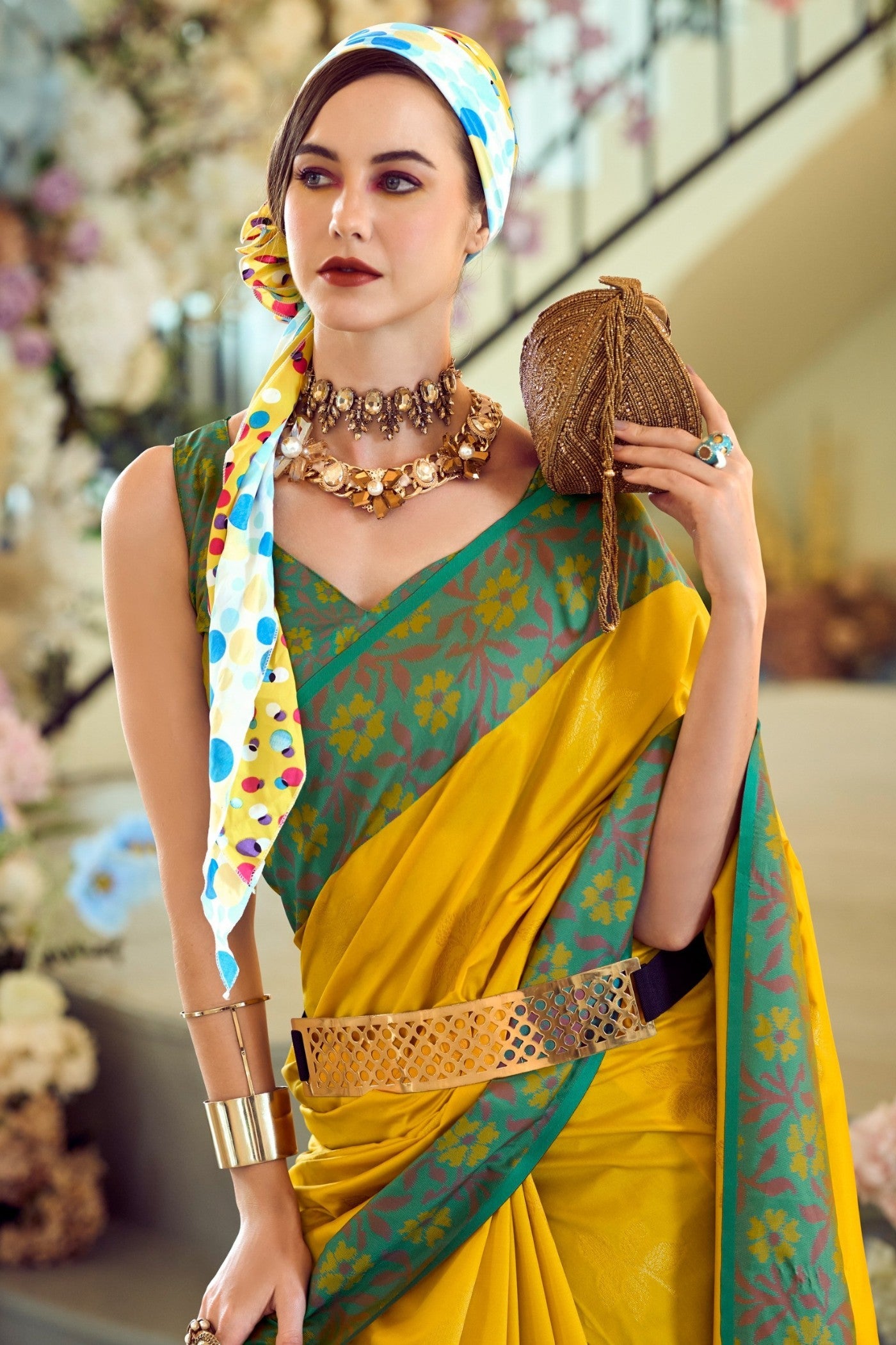 Buttercup Yellow Woven Banarasi Soft Silk Saree