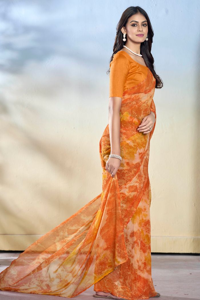 Neon Orange Ready To Wear Georgette Saree