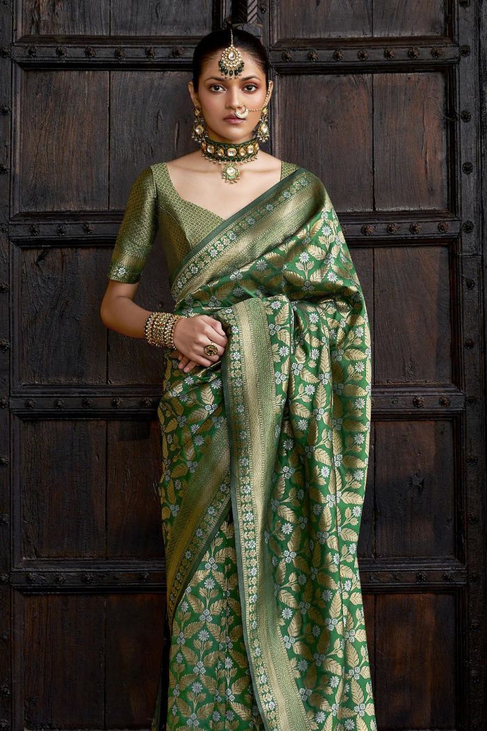 Mint Green Woven Banarasi Saree